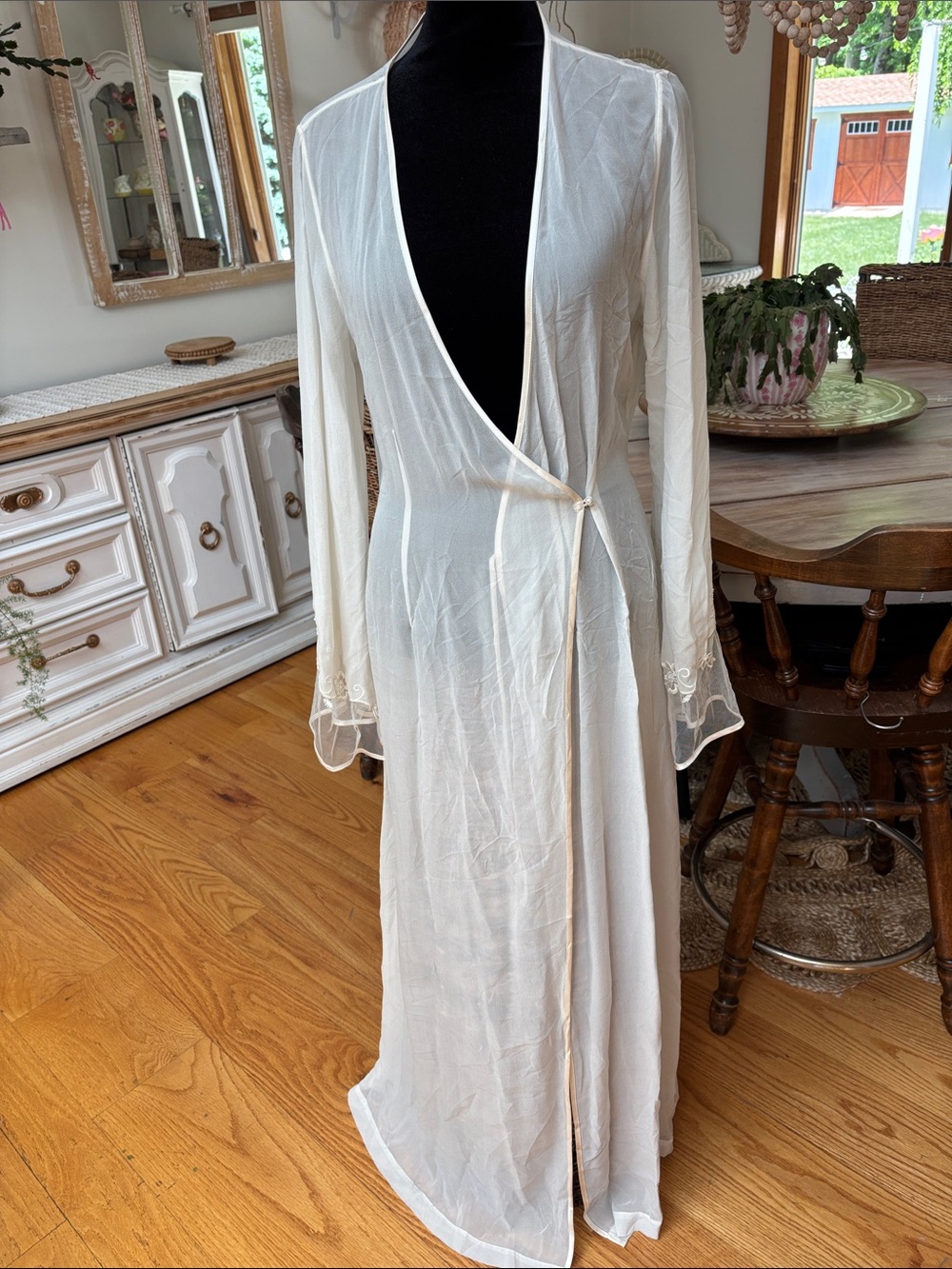 Sheer Long Ivory Wrap Robe Bridal